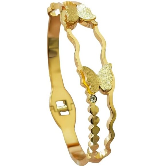 Gold Plated Stainless Steel Butterfly Bangle Bracelet - Picture 1 of 5